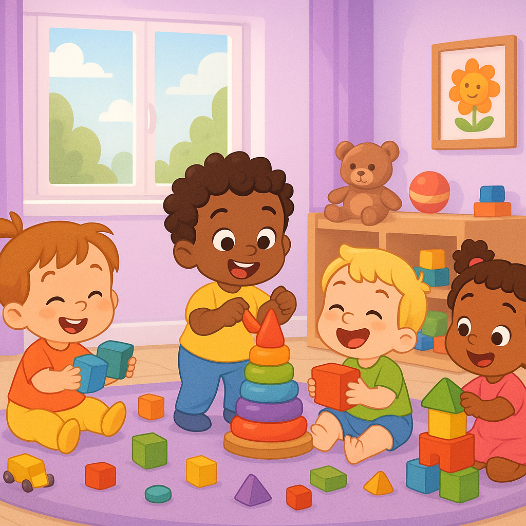 Happy children playing with toys at PlayABC